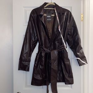 Faux leather trench coat